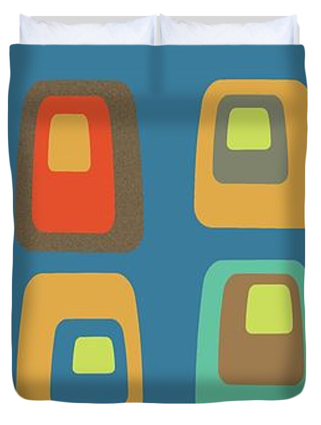  Duvet Cover featuring the digital art MidCentury Oblongs on Blue by Donna Mibus