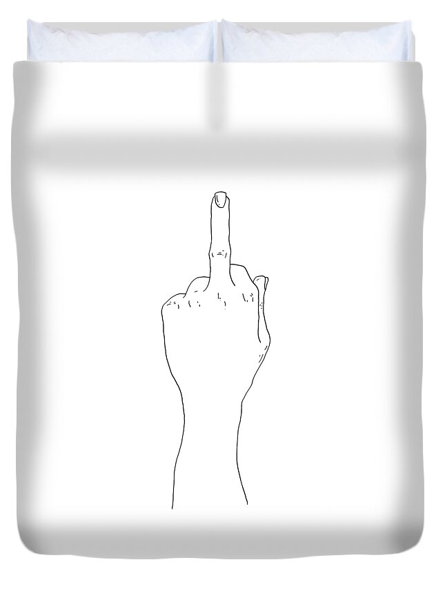 Middle Duvet Cover featuring the digital art Middle Finger Up Line Art N20001 Fuck Off by Edit Voros