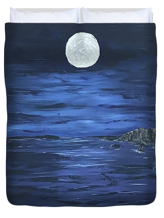 Oil Painting Duvet Cover featuring the painting Midnight Blue by Lisa White
