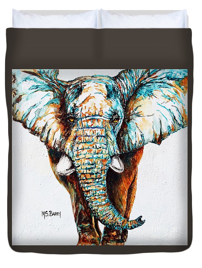 Elephant Duvet Cover featuring the painting Mighty Elephant by Maria Barry