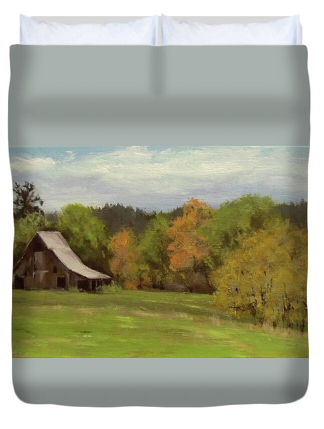 Barn Duvet Cover featuring the painting Mildred Kanipe Equestrian Park by Karen Ilari