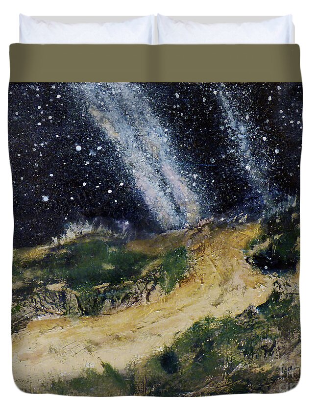 Landscape Duvet Cover featuring the painting Milky Way on the Beach by Sharon Williams Eng