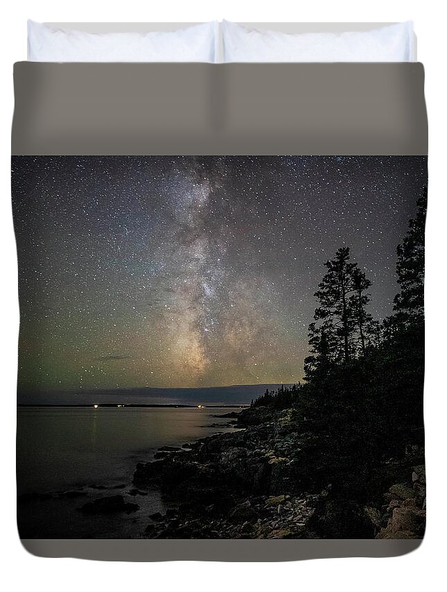 Milky Way Duvet Cover featuring the photograph Milky Way over Acadia Western Point by GeeLeesa Productions