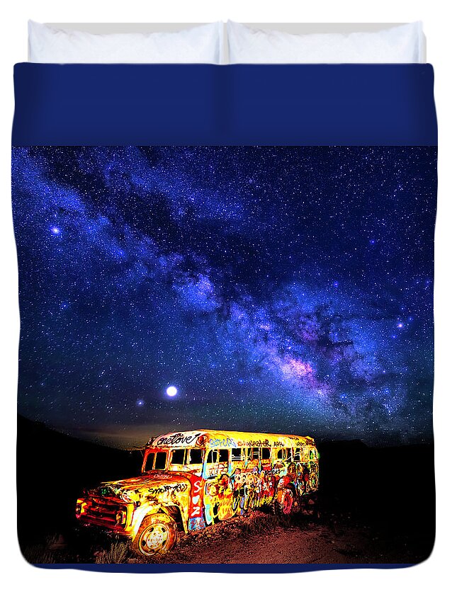 America Duvet Cover featuring the photograph Milky Way Over Mojave Graffiti Art 2 by James Sage