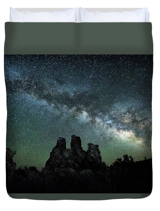 Milky Way Duvet Cover featuring the photograph Milky Way Over the Tufas by Cheryl Strahl