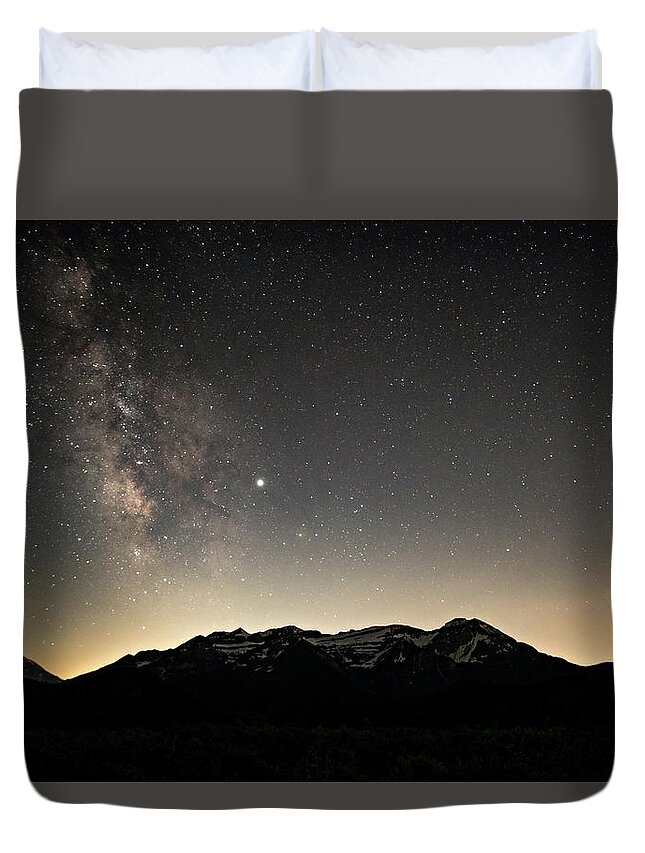 Timpanogos Mountain Duvet Cover featuring the photograph Milky Way over Timpanogos by Wesley Aston