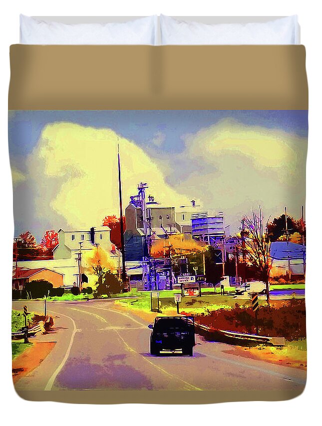 Factories Duvet Cover featuring the painting Mill Town USA by CHAZ Daugherty