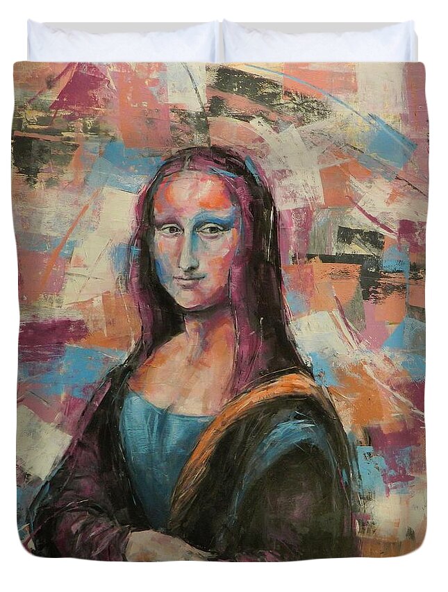 Mona Duvet Cover featuring the painting Millenial Mona by Dan Campbell
