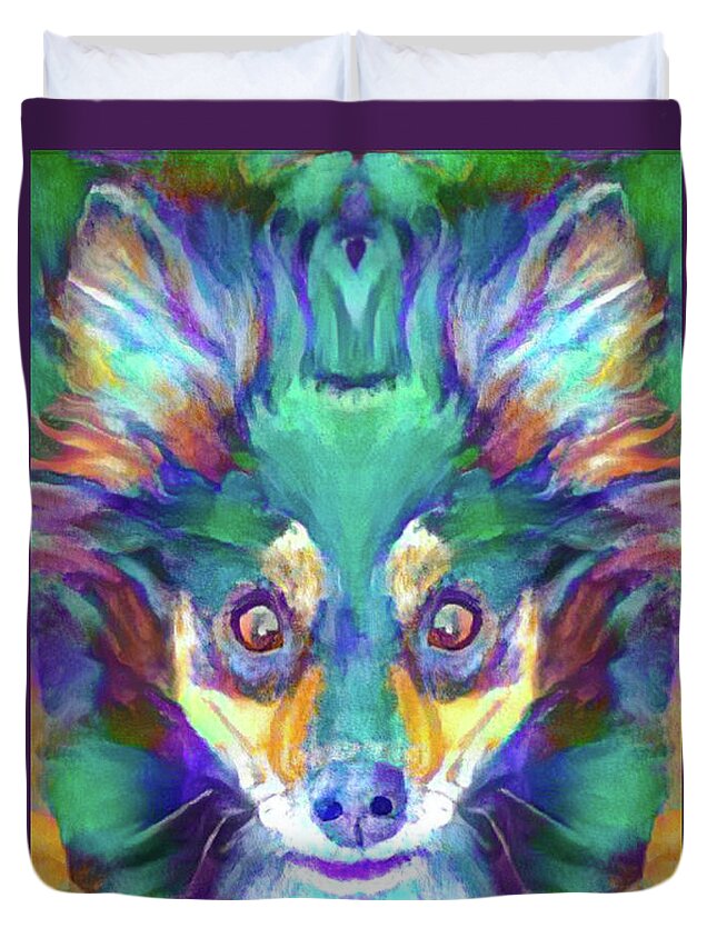 Chihuahua Painting Duvet Cover featuring the digital art Milo V3 Square by Artistic Mystic