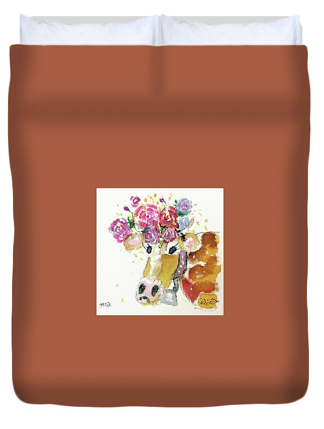 Cow Duvet Cover featuring the painting Mini Cow 12 by Roxy Rich