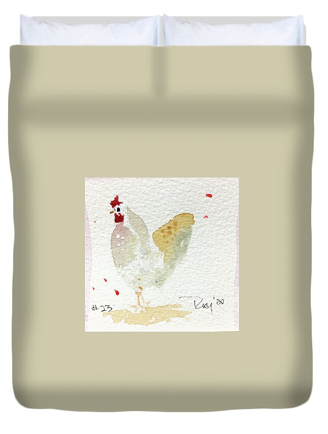 Rooster Duvet Cover featuring the painting Mini Rooster 23 by Roxy Rich