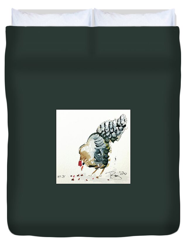 Whimsical Duvet Cover featuring the painting Mini Rooster 8 by Roxy Rich