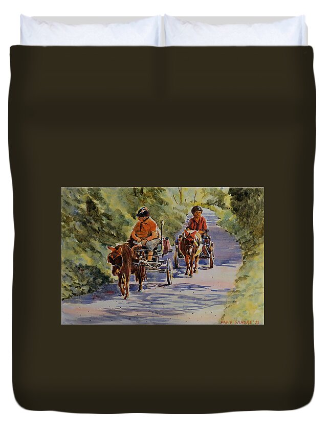Summer Duvet Cover featuring the painting Miniature Horses on the K and P Line by David Gilmore