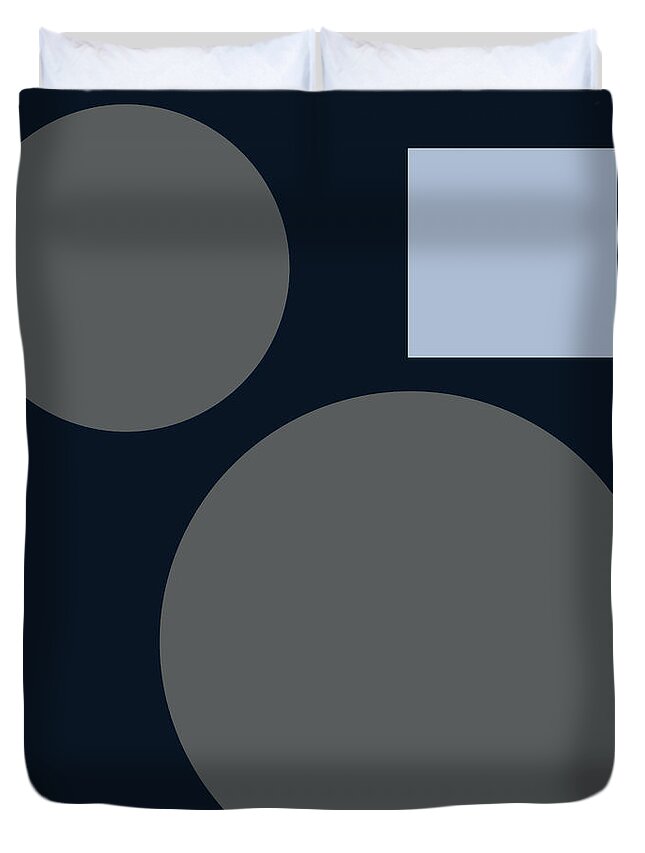 Minimal Duvet Cover featuring the photograph Minimal Blue Gray Abstract Circles and Square by Peggy Collins