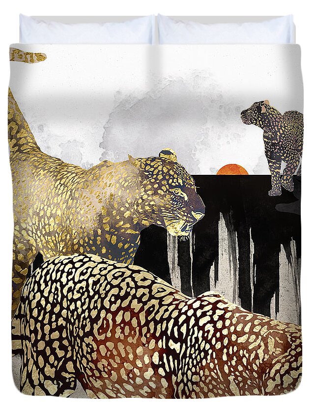 Leopard Duvet Cover featuring the digital art Minimal Leopards by Spacefrog Designs