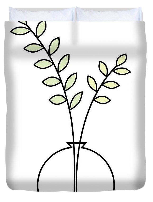 Minimalistic Design Duvet Cover featuring the digital art Minimal Plant in Vase 1 by Donna Mibus