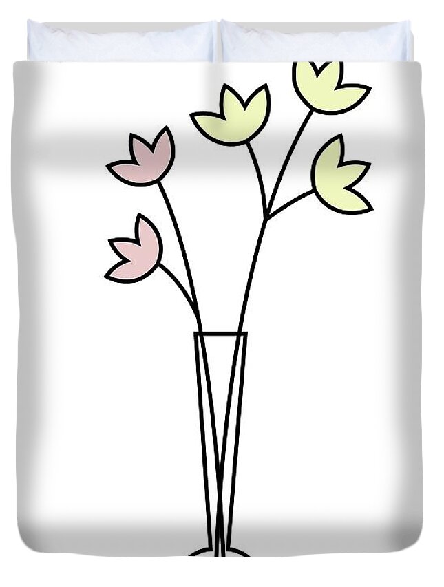 Minimalistic Design Duvet Cover featuring the digital art Minimal Plant in Vase 3 by Donna Mibus