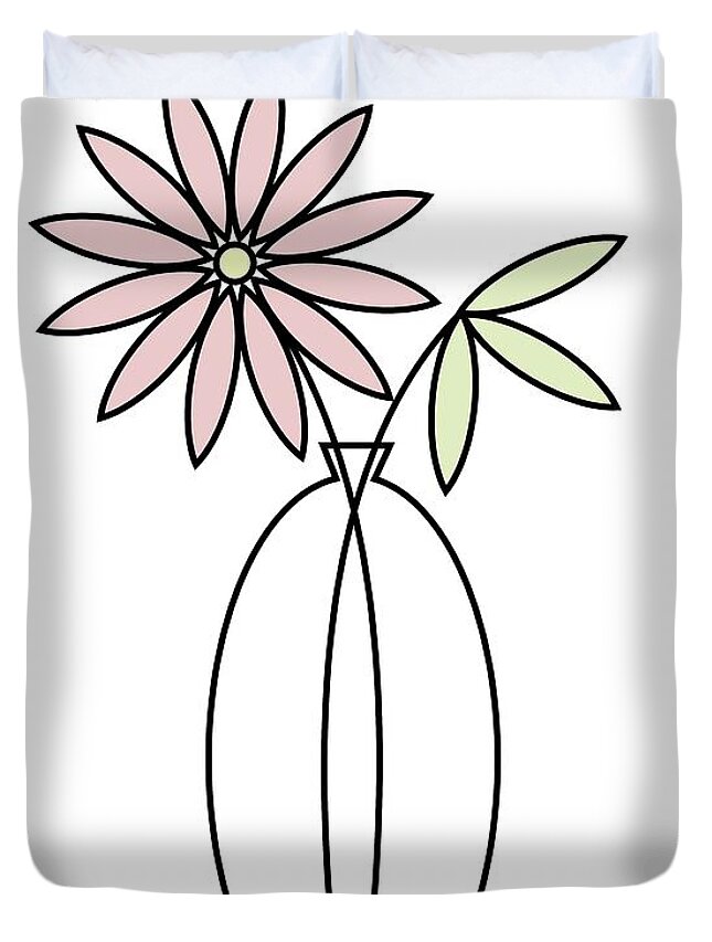 Minimalistic Design Duvet Cover featuring the digital art Minimal Plant in Vase 4 by Donna Mibus