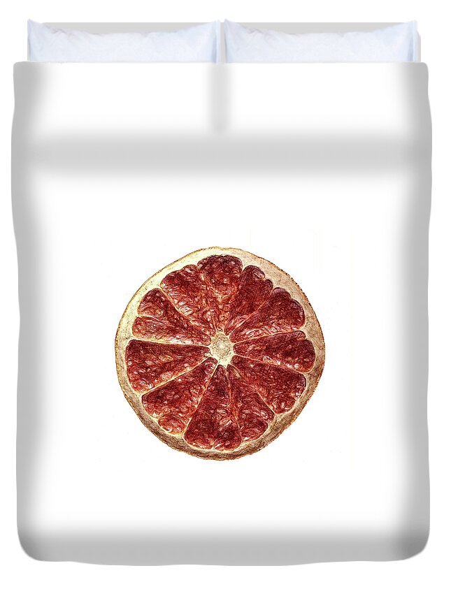 Minimalist Duvet Cover featuring the mixed media Minimalist Orange Slice by Shelli Fitzpatrick