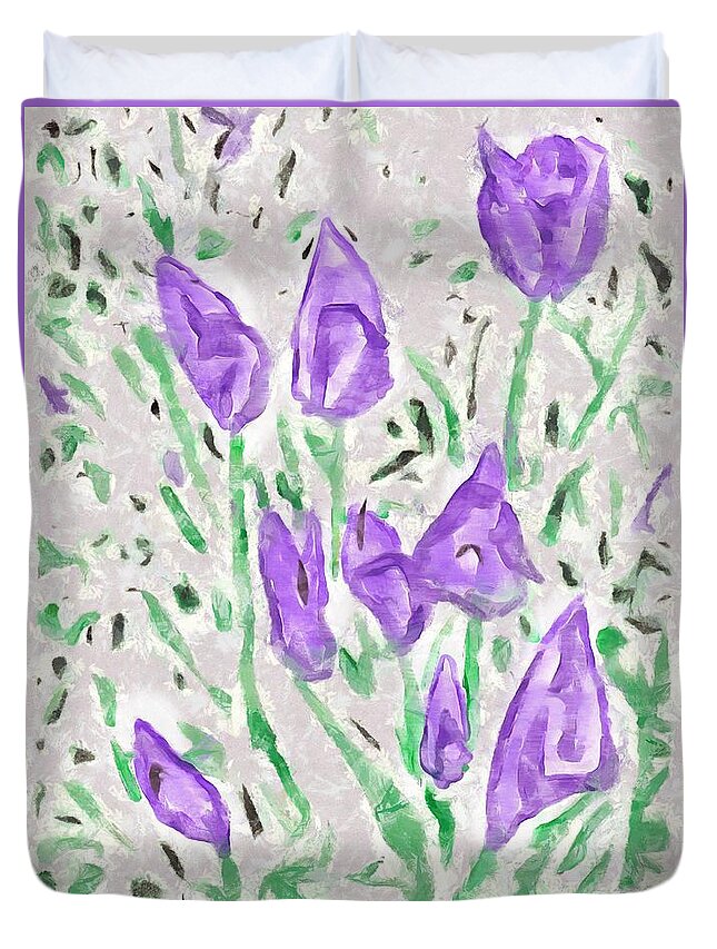 Tulips Duvet Cover featuring the mixed media Minimalist Tulips by Christopher Reed