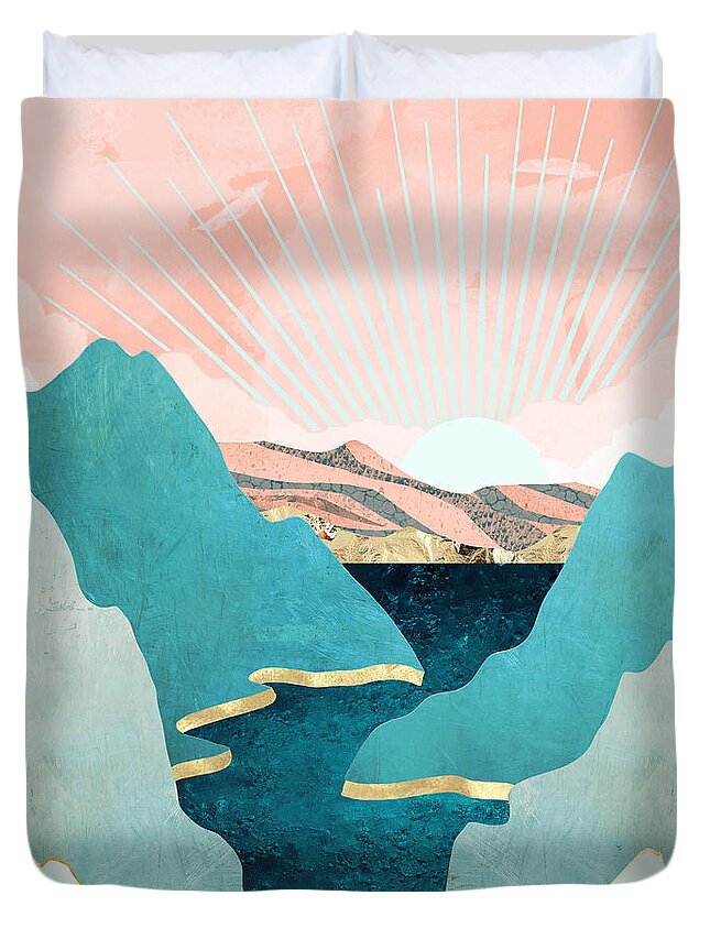 Mint Duvet Cover featuring the digital art Mint Mountains by Spacefrog Designs