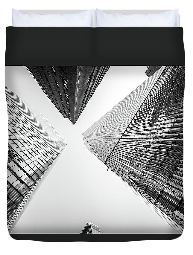 Abstract Duvet Cover featuring the photograph Mirror effect on buildings by Jean-Luc Farges