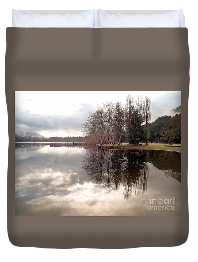 Cowichan Valley Duvet Cover featuring the photograph Mirrored Morning by Kimberly Furey