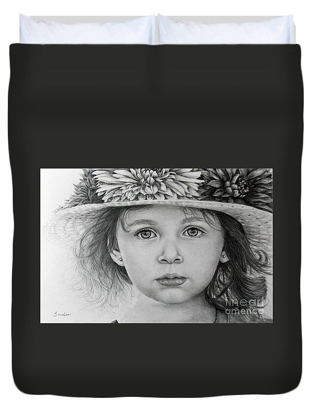 Girl Duvet Cover featuring the drawing Miss Moody Blue by Pamela Sanders