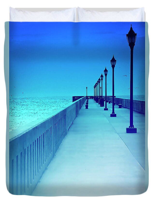 Color Duvet Cover featuring the photograph Mystery Pier by Alan Hausenflock
