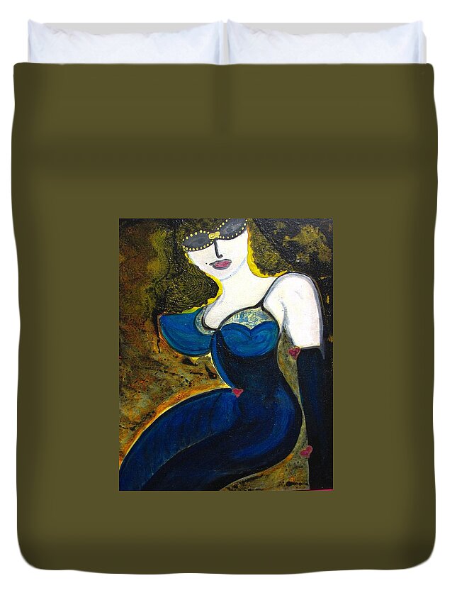 Woman Duvet Cover featuring the painting Mistress of Mystery by Leslie Porter