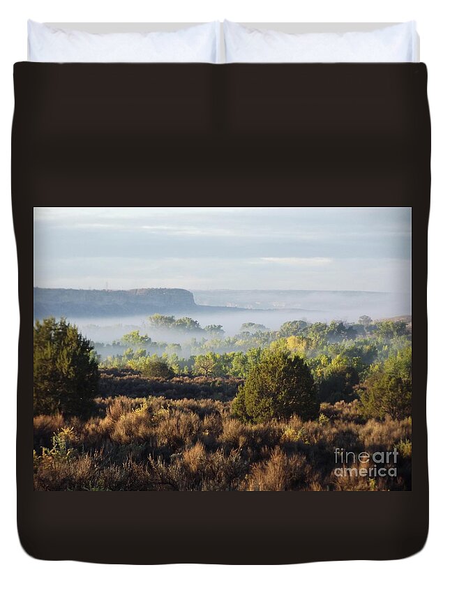 Fog Duvet Cover featuring the photograph Mists of Time - Thunder Visions Ranch- New Mexico by Doug Miller