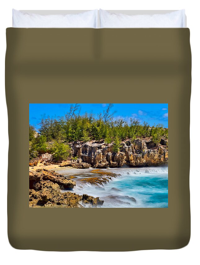 Beach Duvet Cover featuring the photograph Misty Blue Pool by Bradley Morris