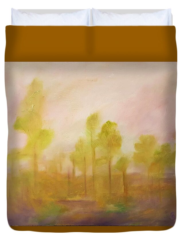 Misty Morning Duvet Cover featuring the painting Misty Morning     5820 by Cheryl Nancy Ann Gordon