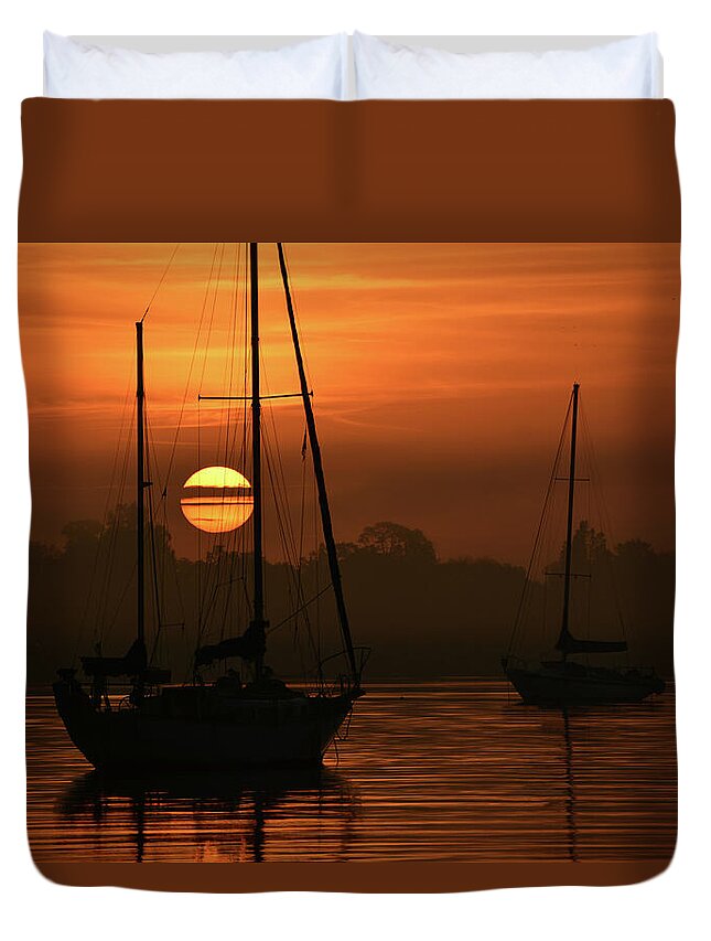 Misty Morning Sunrise Duvet Cover featuring the photograph Misty Morning Sunrise by Ben Prepelka