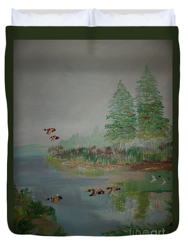 Donnsart1 Duvet Cover featuring the painting Misty Pond Painting # 17 by Donald Northup