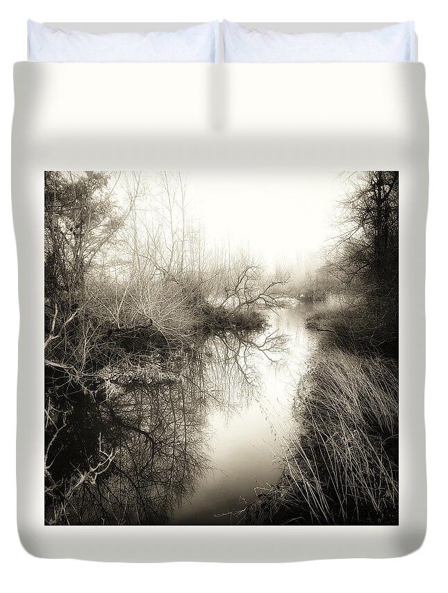 Misty Duvet Cover featuring the photograph Misty river by Chris Clark