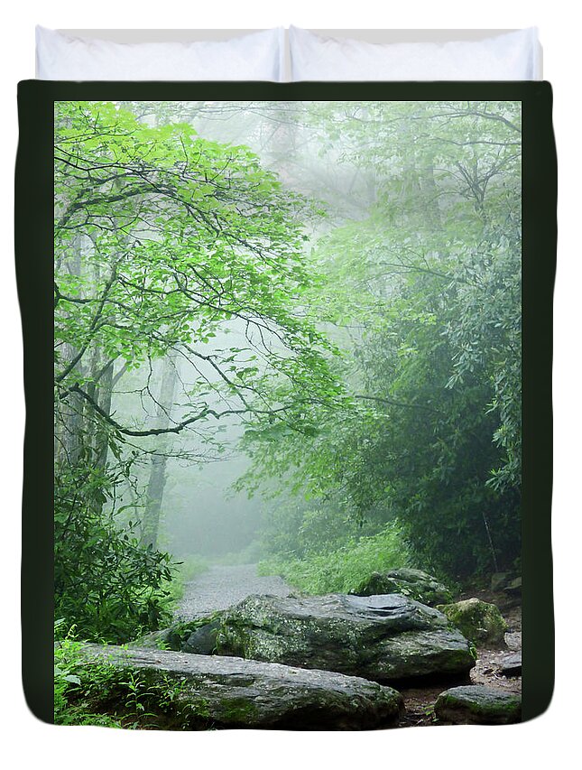 Landscape Duvet Cover featuring the photograph Misty Trail 2 by Sharon Williams Eng