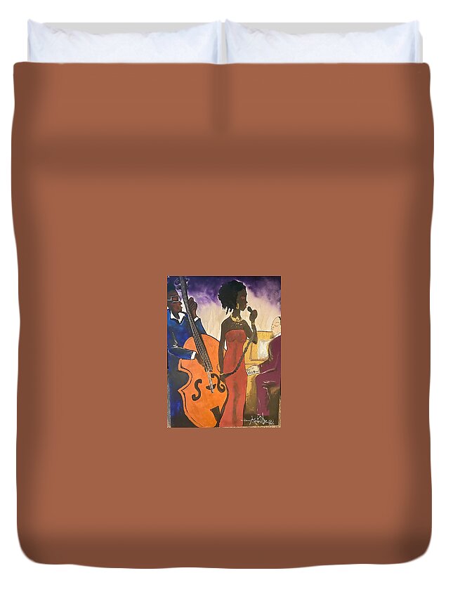  Duvet Cover featuring the painting Mo JAZZ by Angie ONeal