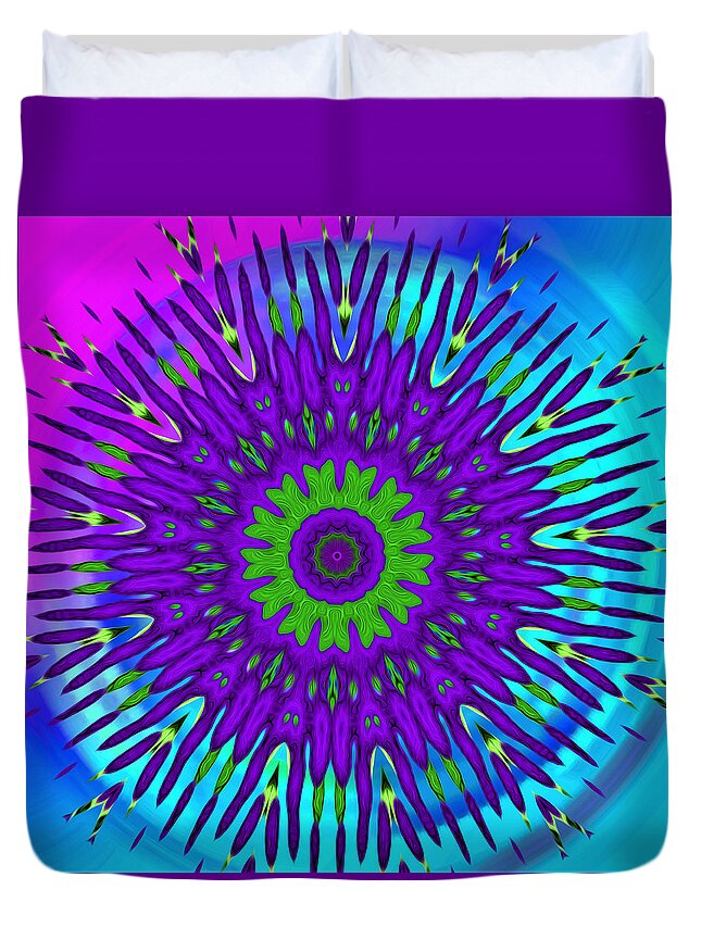 Abstract Duvet Cover featuring the digital art Mod 60's - Rainbow Mandala by Ronald Mills
