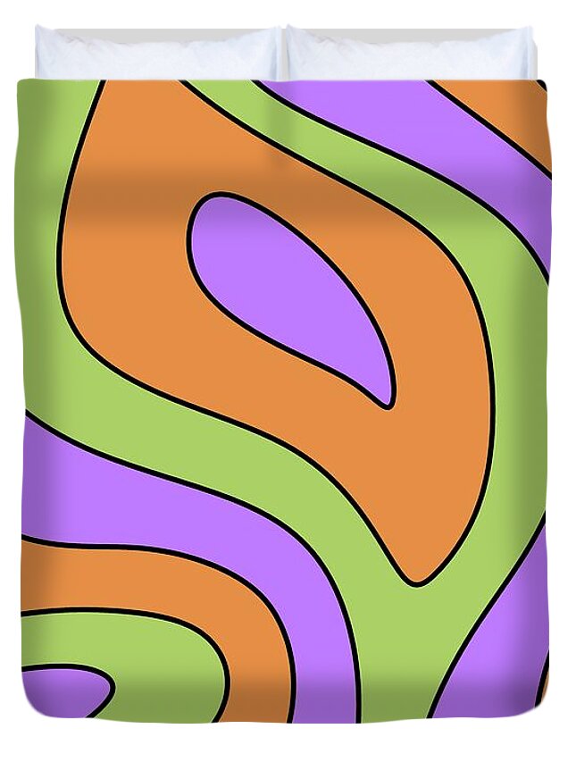 Modern Duvet Cover featuring the digital art Mod Abstract in Orange Green and Purple by Donna Mibus
