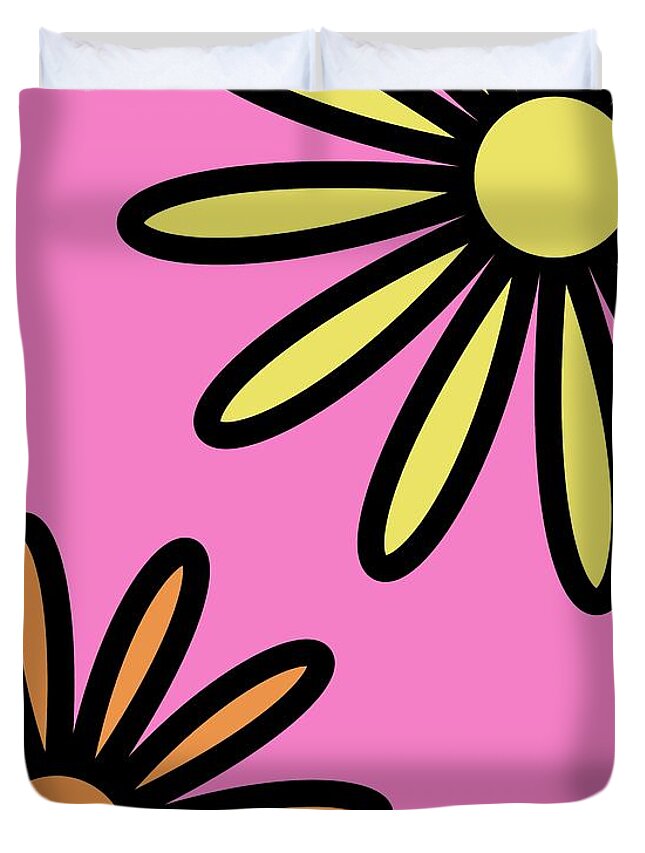 Mod Duvet Cover featuring the digital art Mod Flowers 2 on Pink by Donna Mibus