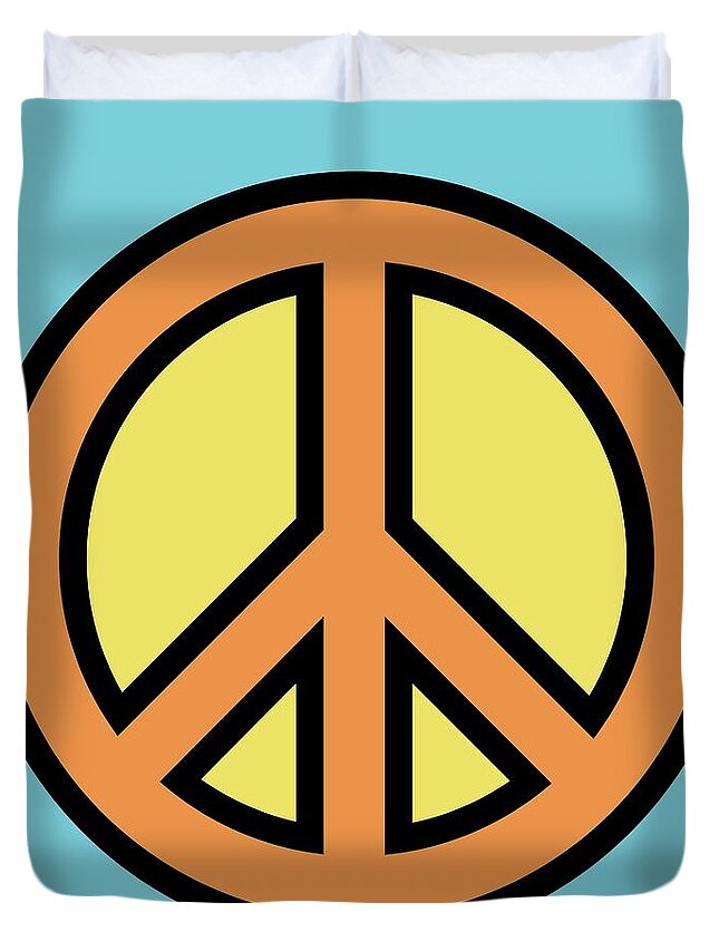 Mod Duvet Cover featuring the digital art Mod Peace Sign in Blue by Donna Mibus