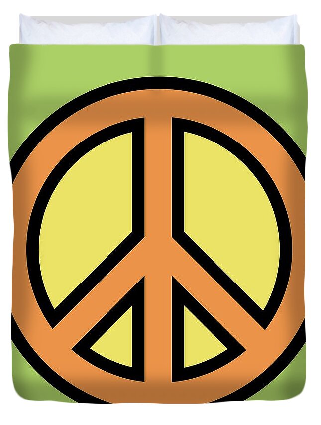 Mod Duvet Cover featuring the digital art Mod Peace Symbol on Green by Donna Mibus