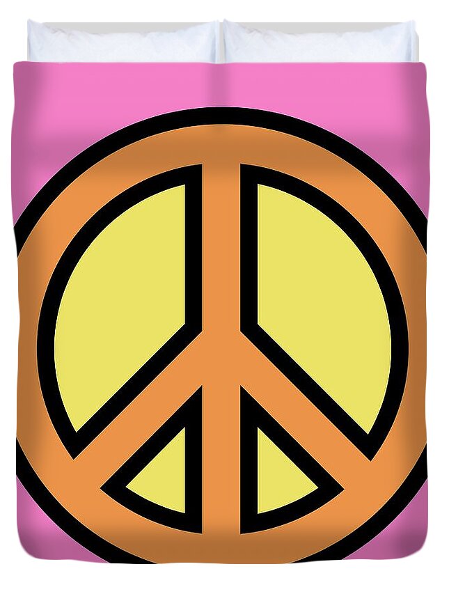 Mod Duvet Cover featuring the digital art Mod Peace Symbol on Pink by Donna Mibus