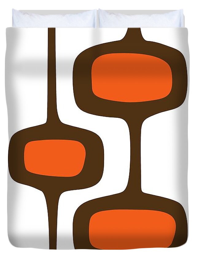 Mid Century Shapes Duvet Cover featuring the digital art Mod Pod 2 Orange and Brown on White by Donna Mibus