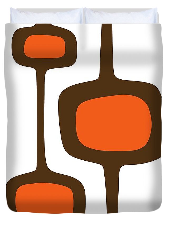 Mid Century Shapes Duvet Cover featuring the digital art Mod Pod 3 Orange and Brown on White by Donna Mibus