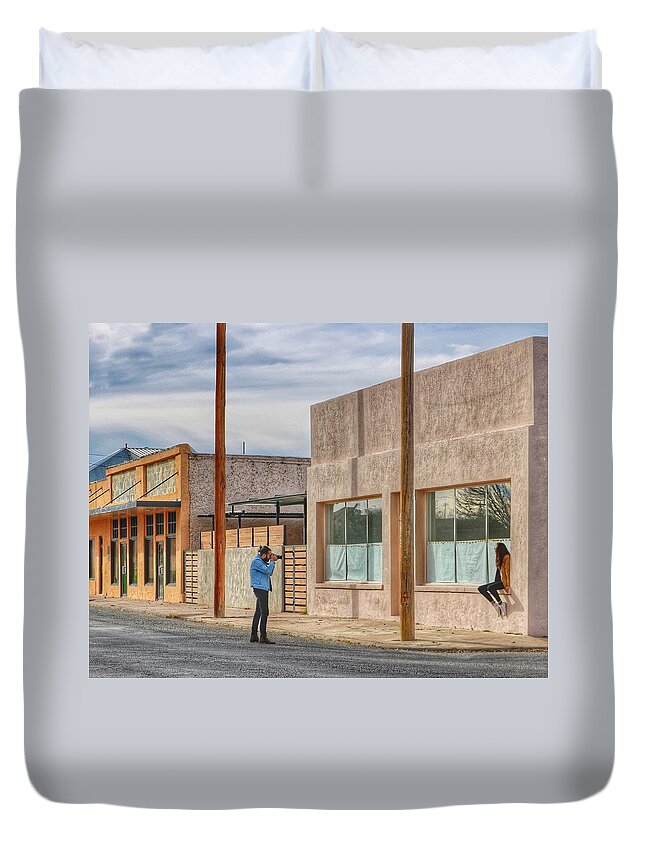 Photography Duvet Cover featuring the photograph Modeling in Marfa by Gia Marie Houck