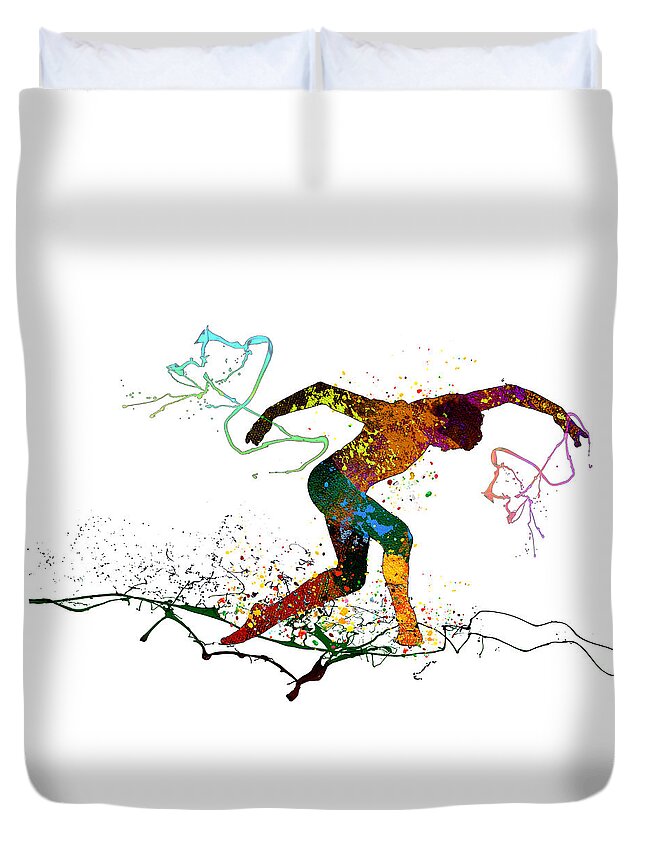 Dance Duvet Cover featuring the mixed media Modern Ballet Passion 02 by Miki De Goodaboom