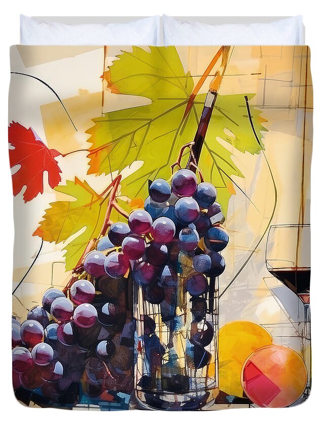 Grapes Duvet Cover featuring the painting Modern Grapes Still Life Art by Lourry Legarde