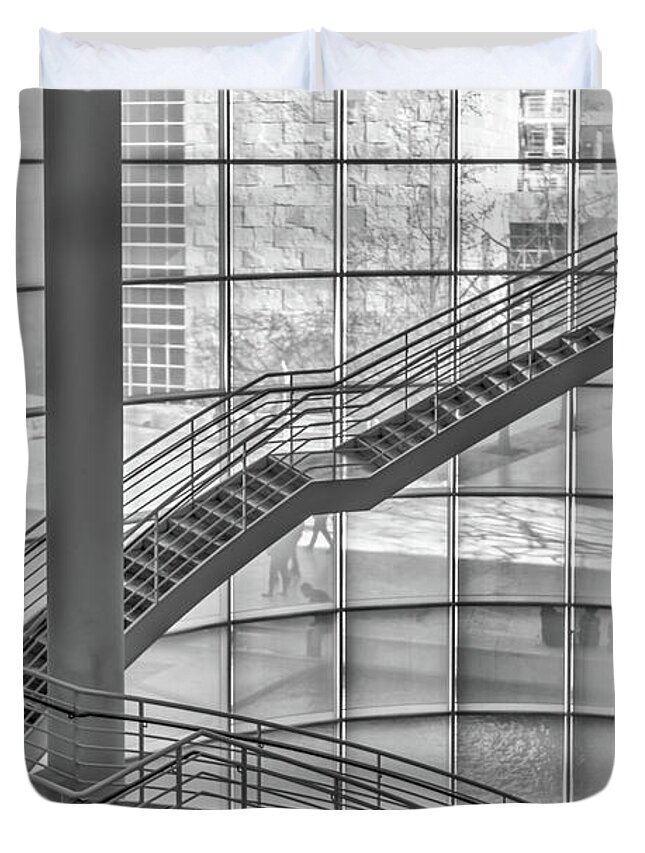 Black And White Duvet Cover featuring the photograph Modern Staircase in the Getty by David Levin
